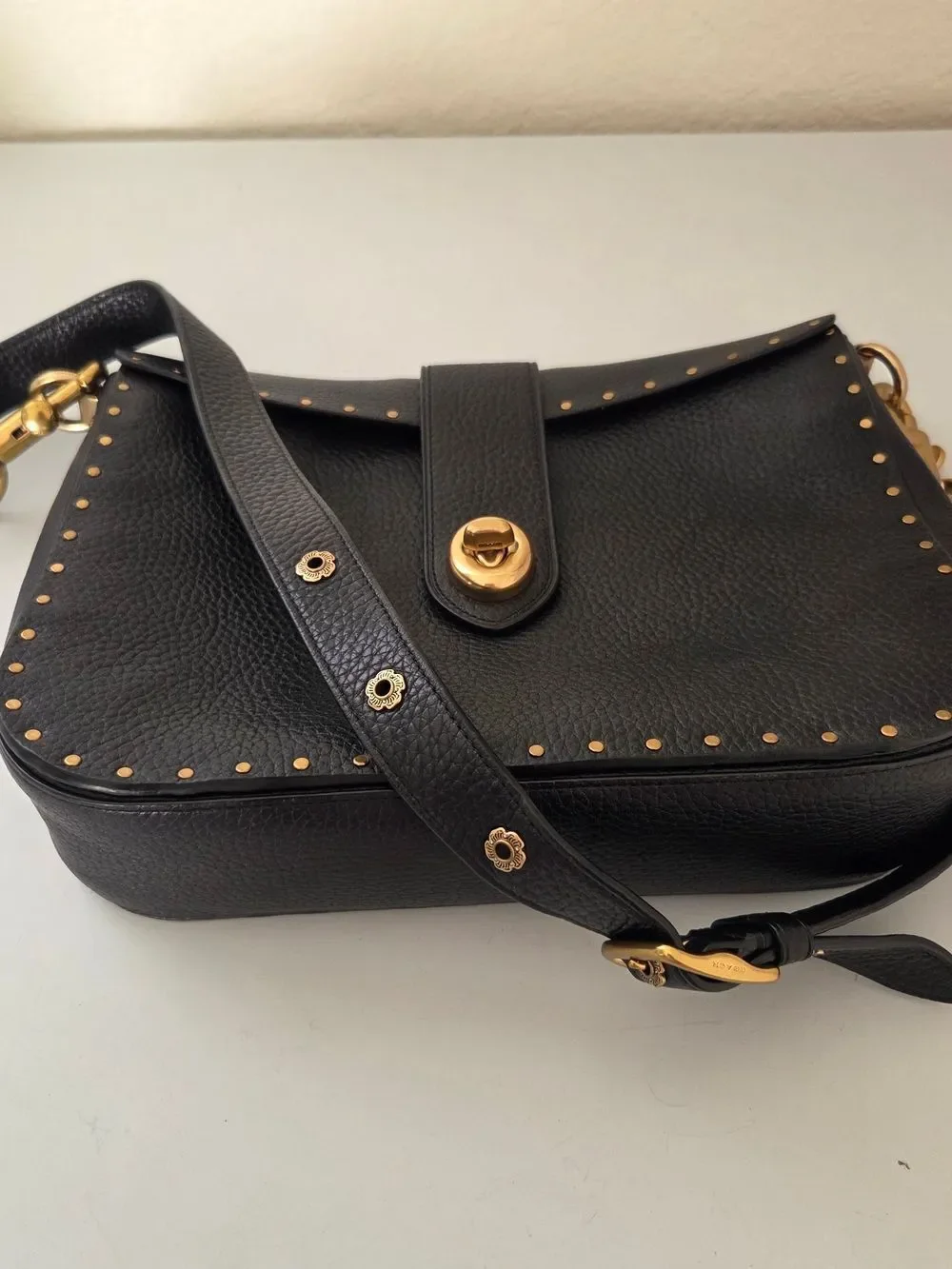 ✨️Coach 1941 Collection Black Pebbled Leather Crossbody with Gold Studs